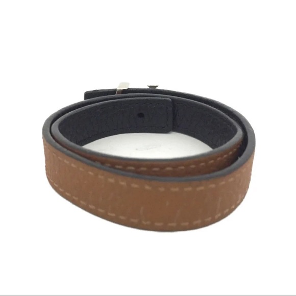 Louis Vuitton LV Logo Brown Leather Bracelet (Silver Hardware) - Picture 7 of 8